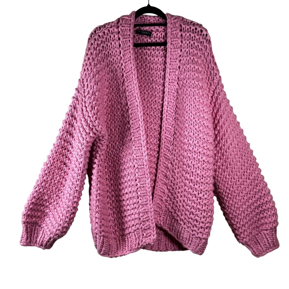 Finesse Blaise Pink Chunky Knit Oversized Cardigan Sweater XL/1X Coquette Cozy
